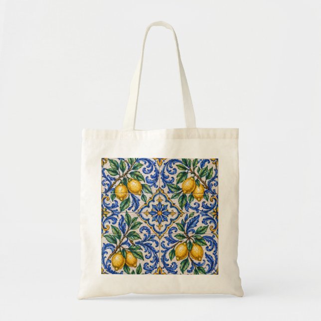Italian Lemon Azulejo Tile Tote Bag (Front)