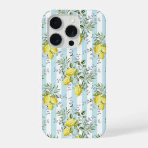 Italian Lemon Blossom Floral Stripe Mediterranean iPhone 15 Pro Case