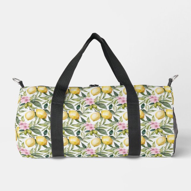 Italian Lemon Blossom Mediterranean Watercolor Duffle Bag (Front)
