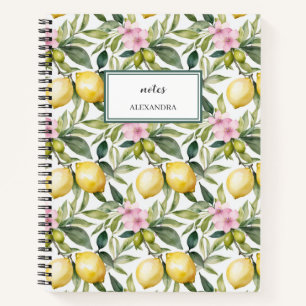 Italian Lemon Blossom Mediterranean Watercolor  Notebook