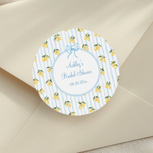 Italian Lemon Blue Bow  Classic Round Sticker