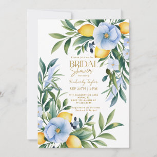 Italian Lemon Blue Floral Citrus Bridal Shower Invitation