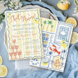 Italian Lemon Blue That's Amore Hand Drawn Wedding Invitation