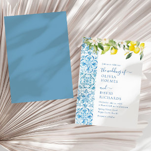 Italian Lemon Blue Tile Destination Wedding Invitation