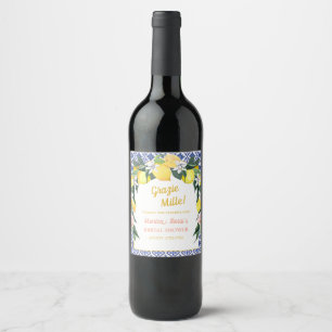 Italian Lemon Blue Tiles Grazie Mille Bridal Showe Wine Label
