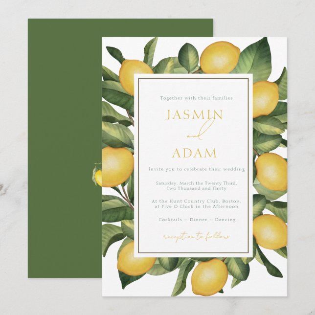 Italian Lemon Botanical Mediterranean Wedding Invitation (Front/Back)
