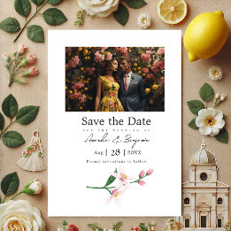 Italian Lemon Botanical Wedding Photo QR Code Save The Date