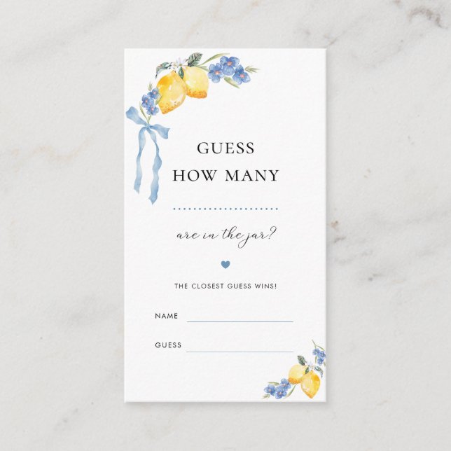 Italian Lemon Bow How Many Bridal Shower Game Card (Front)