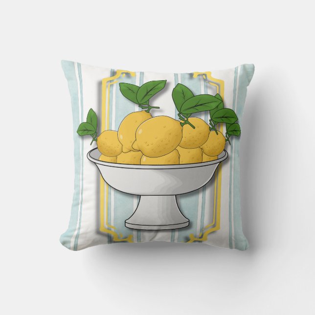 Italian Lemon Bowl Kitchen Print | Coastal  Cushion (Front)