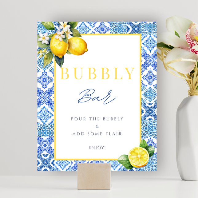 Italian Lemon Bridal Shower Bubbly Bar Sign Poster (Italian Lemon Bridal Shower Bubbly Bar Sign Poster)