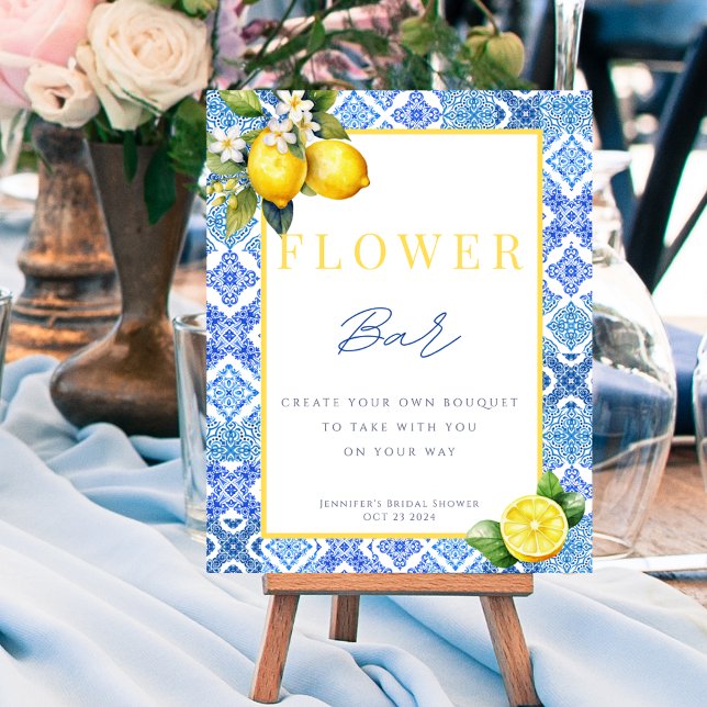 Italian Lemon Bridal Shower Flower Bar Sign Poster (Italian Lemon Bridal Shower Flower Bar Sign Poster)