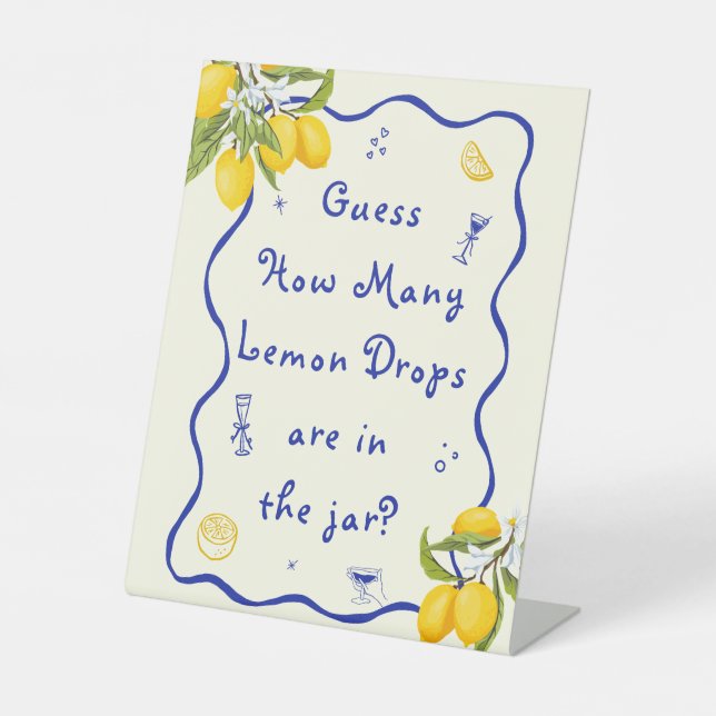 Italian Lemon Bridal Shower Guess How Many Pedestal Sign (Front)