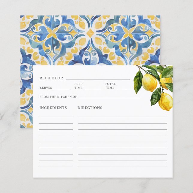 Italian Lemon Bridal Shower Recipe Keepsake (Front/Back)