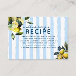 Italian Lemon Bridal Shower   Recipe Request Enclosure Card