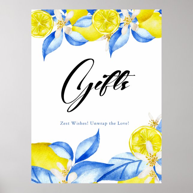 Italian Lemon Floral Bridal Shower Gifts Poster (Front)