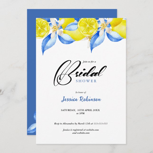 Italian Lemon Floral Bridal Shower invite (Front/Back)