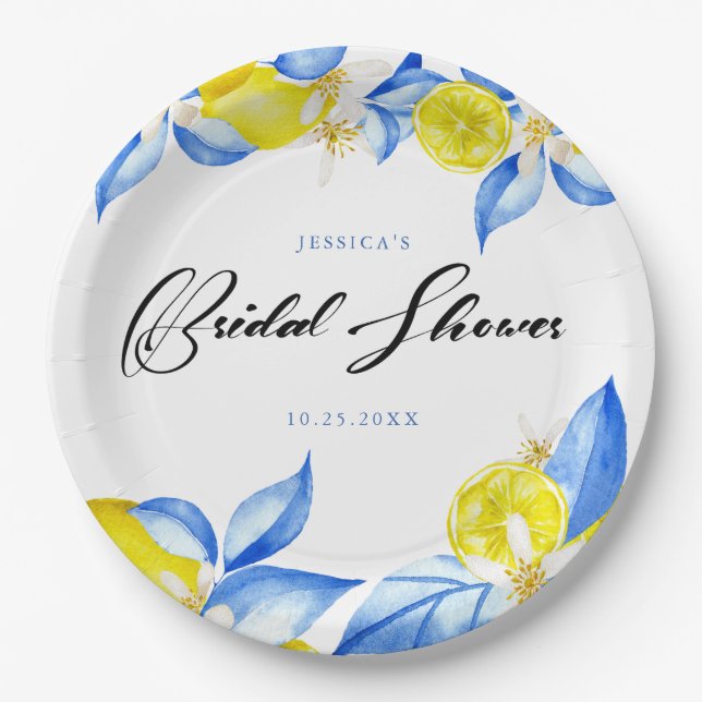 Italian Lemon Floral Bridal Shower invite Paper Plate (Front)
