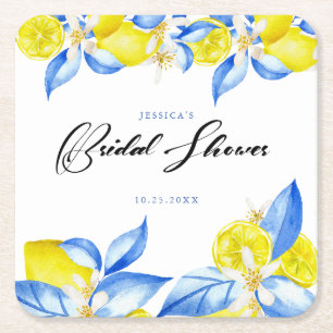 Italian Lemon Floral Bridal Shower invite Square Paper Coaster