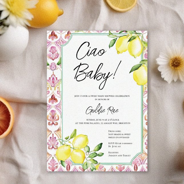 Italian Lemon Girl Pink Baby Shower Invitation (Creator Uploaded)