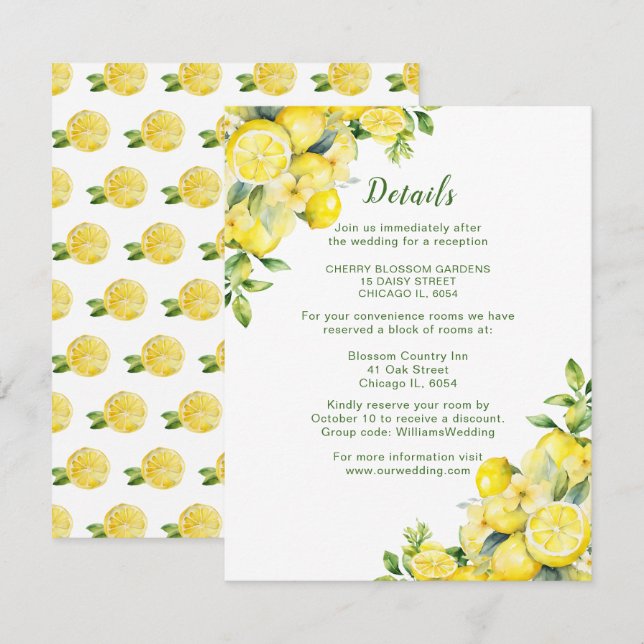 Italian Lemon Greenery Frame Wedding Details  Enclosure Card (Front/Back)