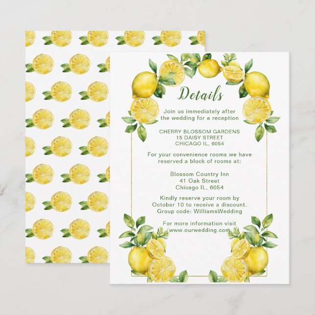 Italian Lemon Greenery Frame Wedding Details  Enclosure Card (Front/Back)