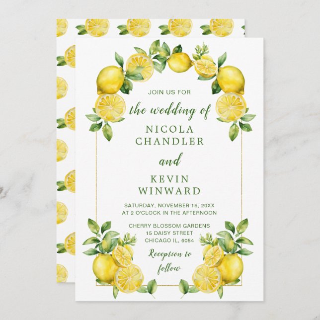 Italian Lemon Greenery Frame Wedding Invitation (Front/Back)