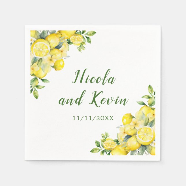 Italian Lemon Greenery Frame Wedding Napkin (Front)