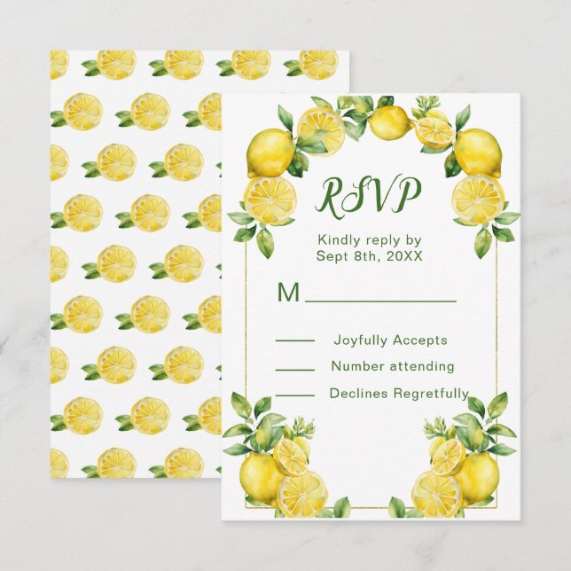 Italian Lemon Greenery Frame Wedding RSVP Card (Front/Back)