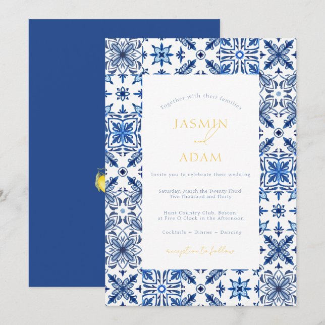 Italian Lemon Greenery Mediterranean Wedding Invitation (Front/Back)