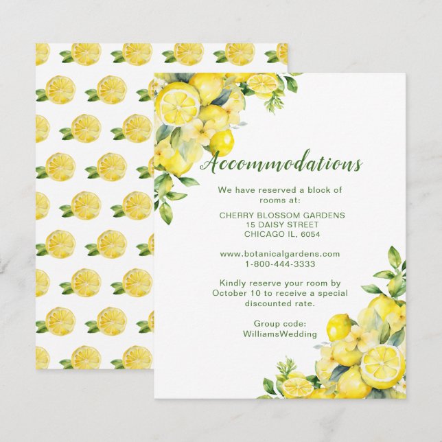 Italian Lemon Greenery Wedding Accommodations Enclosure Card (Front/Back)