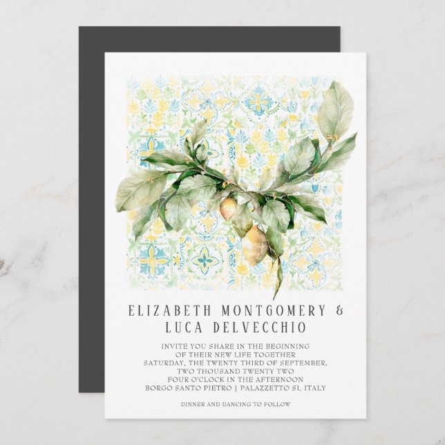 Italian Lemon Grove | Boho Botanical Wedding Invitation (Front/Back)