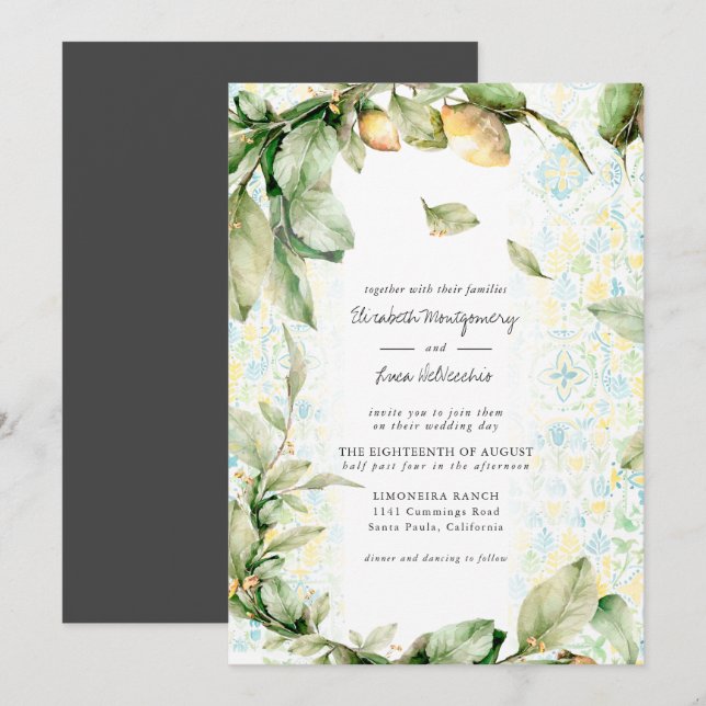 Italian Lemon Grove | Boho Botanical Wedding Invitation (Front/Back)