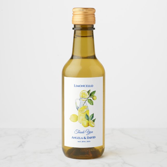 Italian Lemon Mini Limoncello Wedding Wine Label (Front)