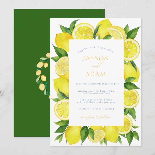 Italian Lemon Monogram Wedding Invitation (Front/Back)
