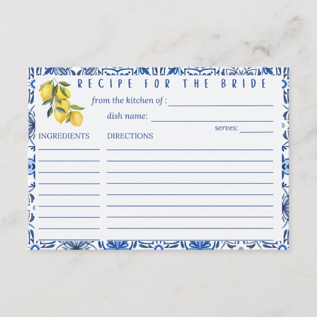 Italian Lemon Recipe Card (Front)