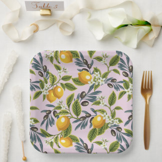 Italian Lemons And Olives Paper Plate