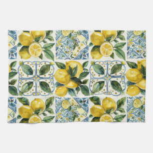 Italian Lemons and Tiles La Dolce Vita Pattern Tea Towel
