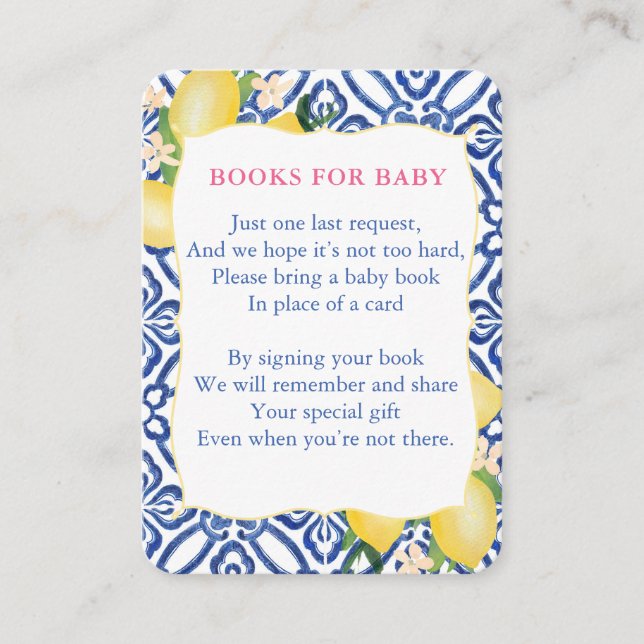 Italian Lemons Baby Shower Bring A Book Library Enclosure Card (Front)