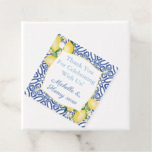 Italian Lemons Blue Tile Wedding Monogram Favour Tags