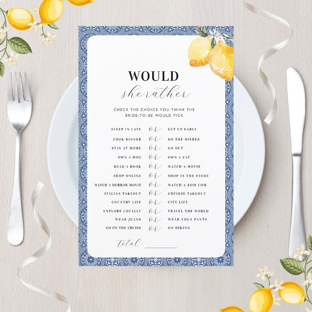 Italian Lemons Bridal Shower Would She Rather Game (Creator Uploaded)