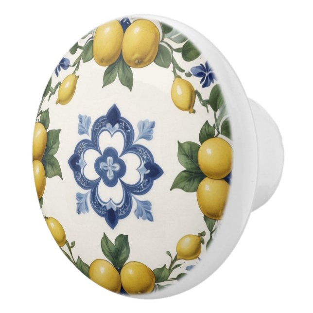 Italian Lemons & Citrus Fruit with Blue Clover Ceramic Knob (Right)