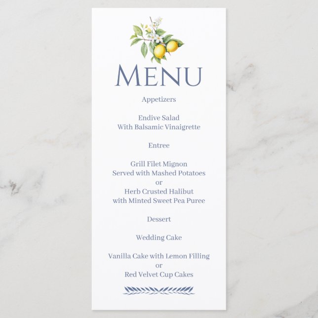 Italian Lemons Menu (Front)