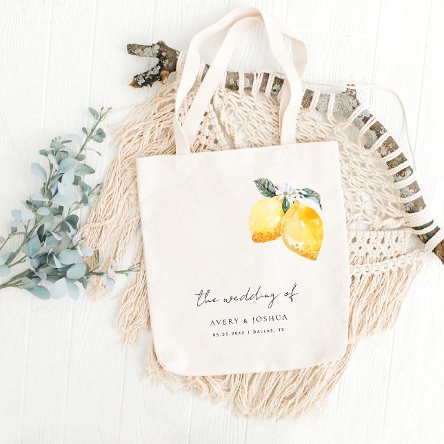 Italian Lemons & Script Amalfi Coast Wedding Favou Tote Bag (Creator Uploaded)