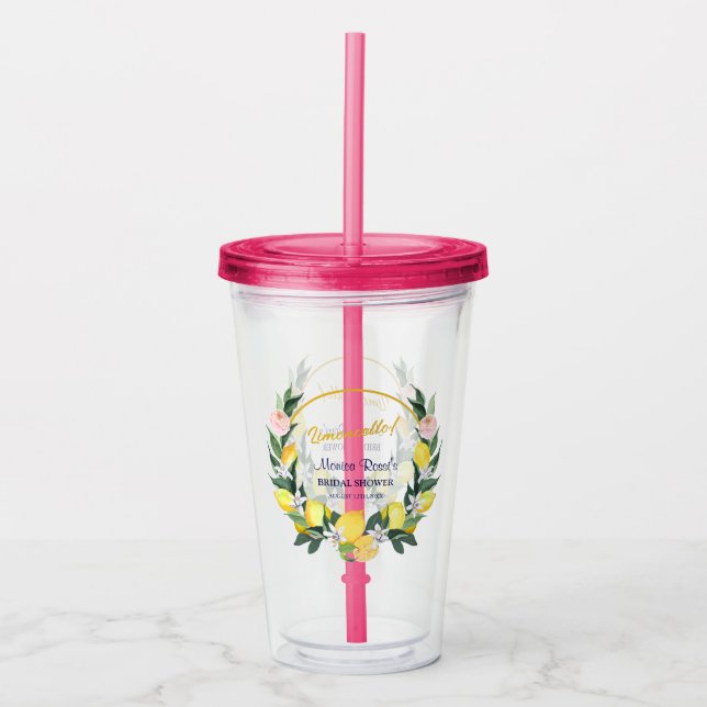 Italian Limoncello Yellow Blue Bridal Shower Gift  Acrylic Tumbler (Front)