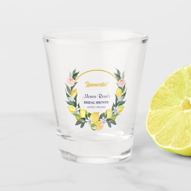 Italian Limoncello Yellow Blue Bridal Shower Party Shot Glass (Front)