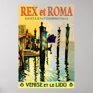ITALIAN LINES Rex Roma Venice ITALY -Retro Travel Poster