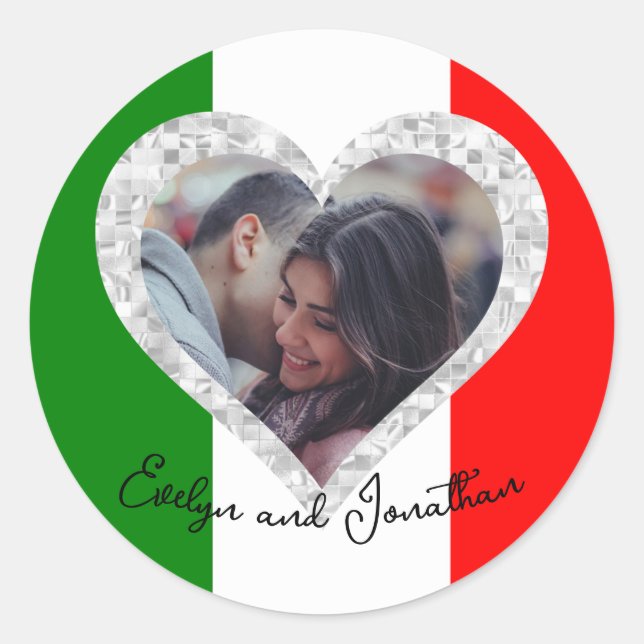 Italian Love Flag of Italy Heart Classic Round Sticker (Front)