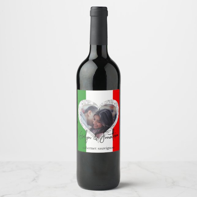 Italian Love Flag of Italy Heart Wine Label (Front)