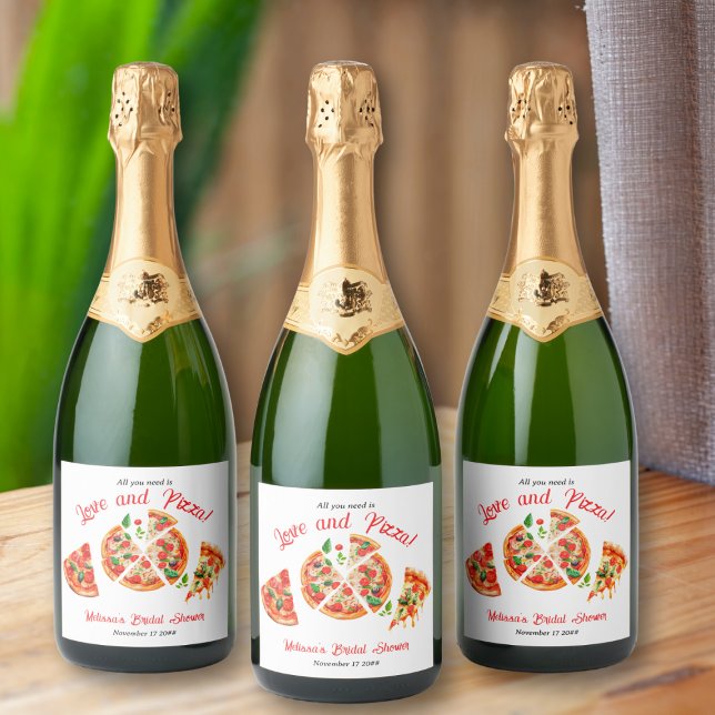 Italian Love & Pizza Party Slice Bridal Shower Sparkling Wine Label (Creator Uploaded)