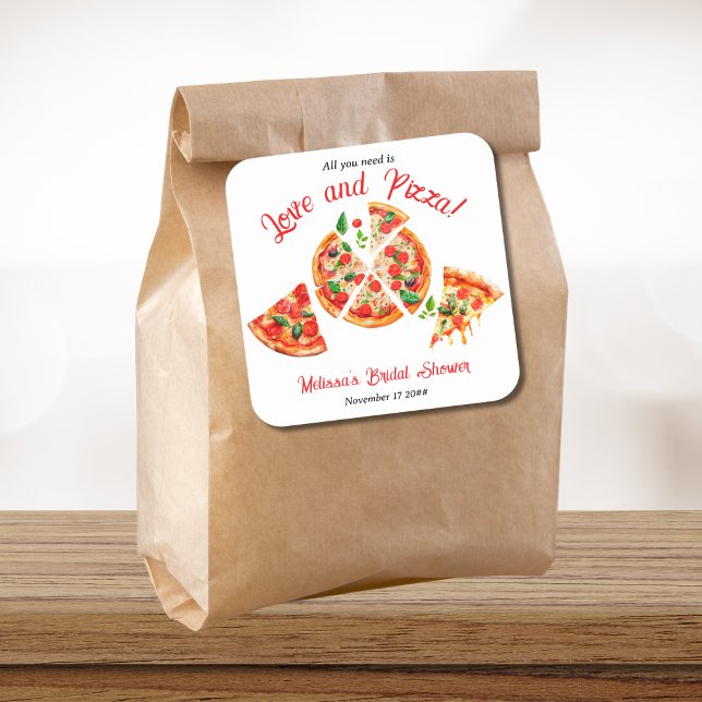 Italian Love & Pizza Party Slice Bridal Shower Square Sticker (Creator Uploaded)